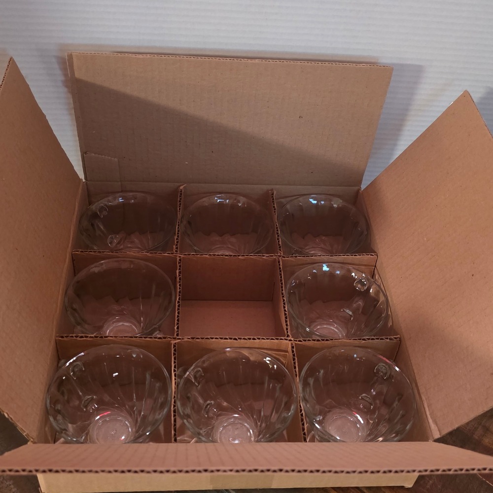 Anchor Hocking Clear Glass Swirl Coffee Tea Cups Set of 8 Ribbed Punch Mugs